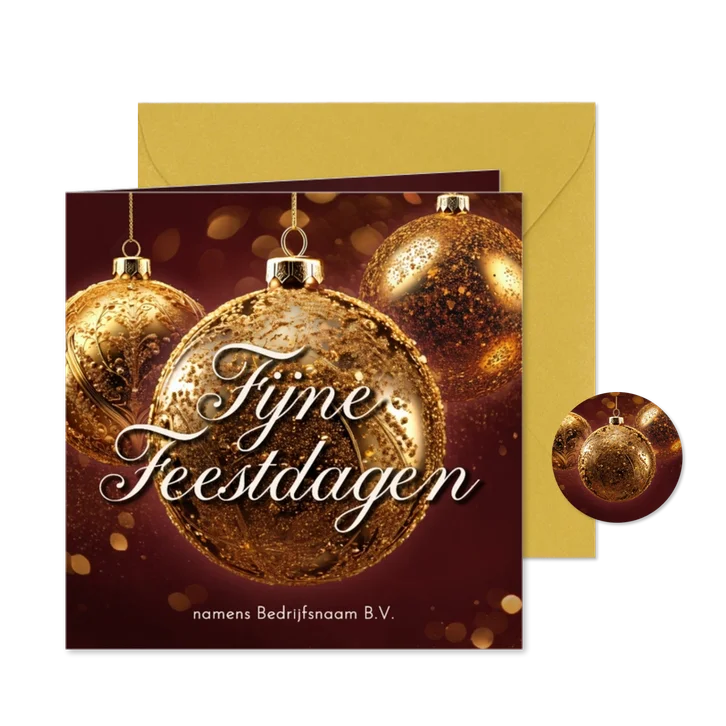 Zakelijke kerstkaart rood met gouden kerstballen klassiek