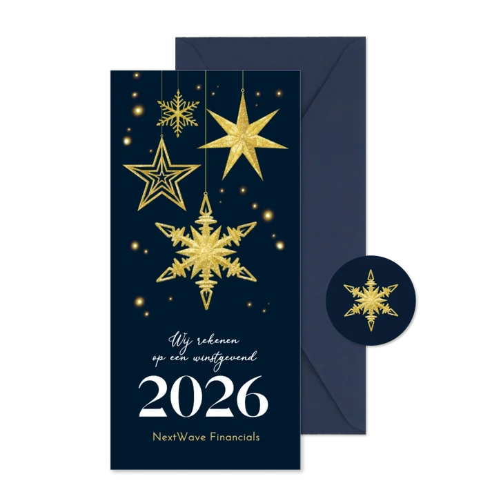 Zakelijke kerstkaart sterren sprankelend goud 2027