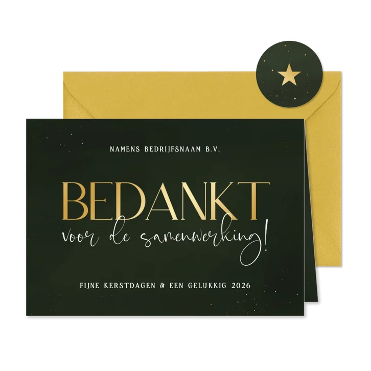 Zakelijke kerstkaart stijlvol groen bedankt samenwerking