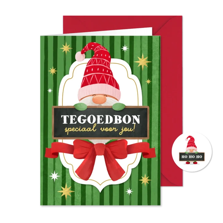 Zakelijke kerstkaart tegoedbon kabouter gnome bedankt