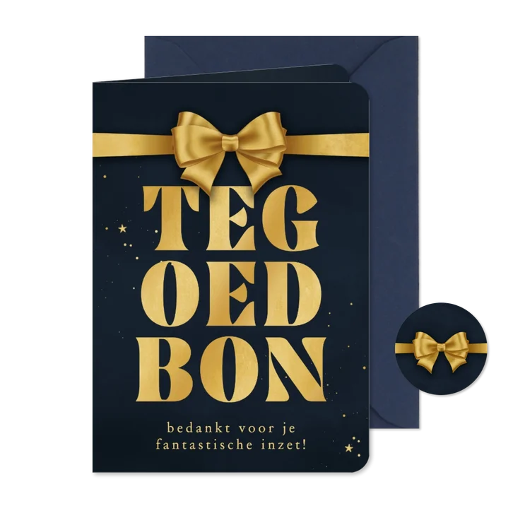 Zakelijke kerstkaart tegoedbon met gouden strik