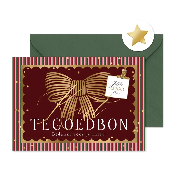 Zakelijke kerstkaart tegoedbon strik sterren goud logo