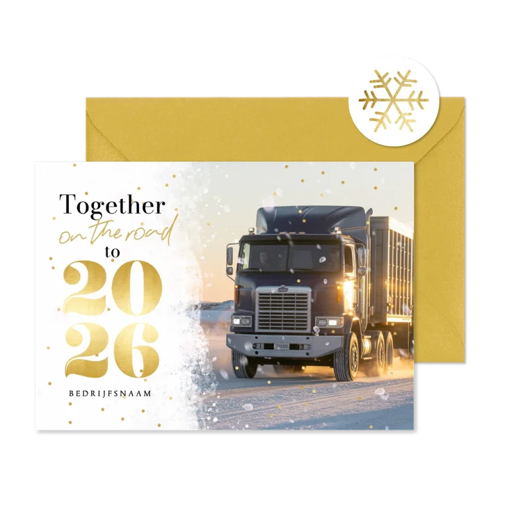 Zakelijke kerstkaart transport foto 2026 sneeuw goud