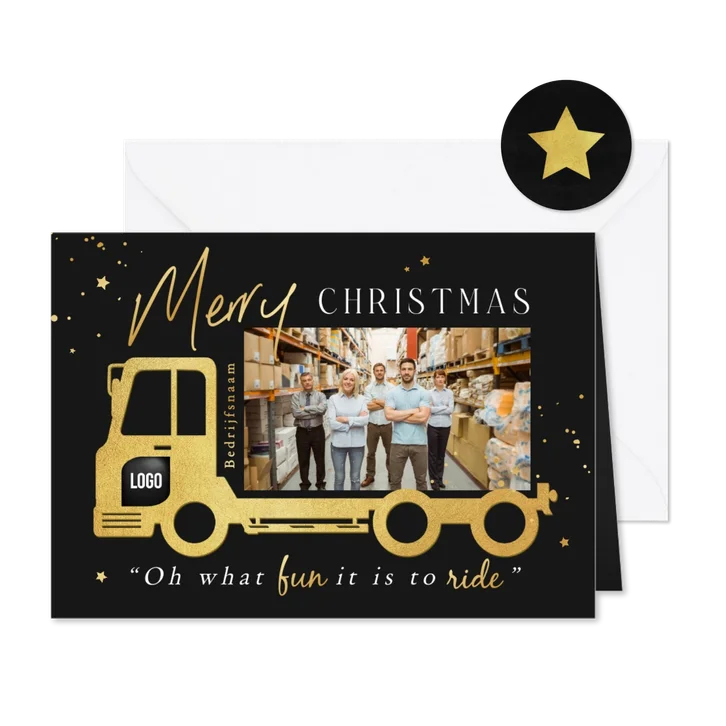 Zakelijke kerstkaart transportbedrijf vrachtwagen goud foto 