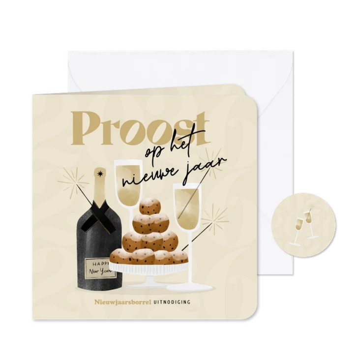 Zakelijke kerstkaart uitnodiging nieuwjaarsborrel champagne