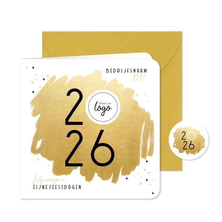 Zakelijke kerstkaart zwart wit goudlook sterren jaartal logo