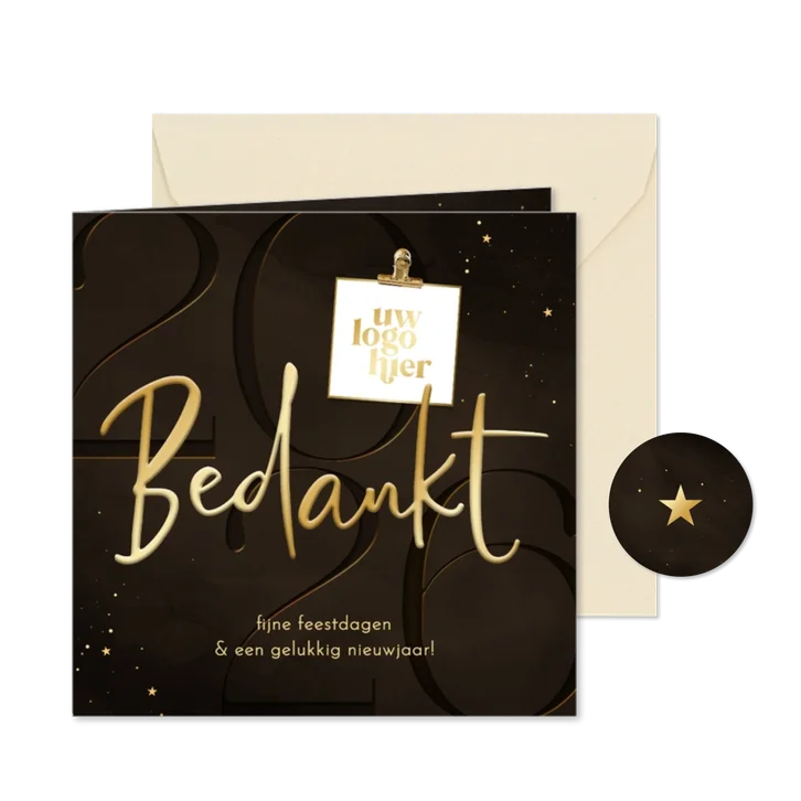  Zakelijke nieuwjaarskaart bruin met 2026 bedankt logo