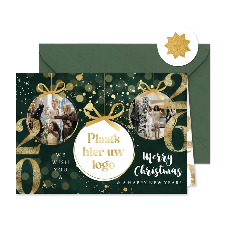 Zakelijke nieuwjaarskaart fotocollage jaartal goud sterren