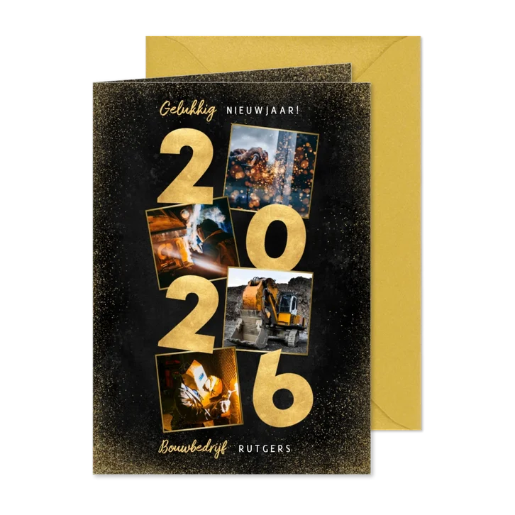 Zakelijke nieuwjaarskaart gouden 2026 en foto's