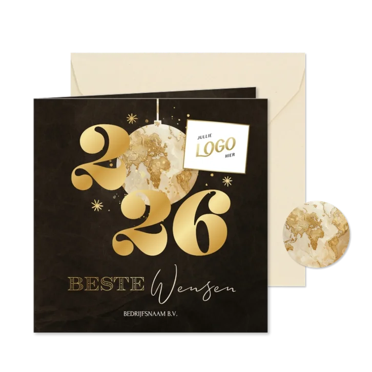 Zakelijke nieuwjaarskaart marmer wereldkaart 2026