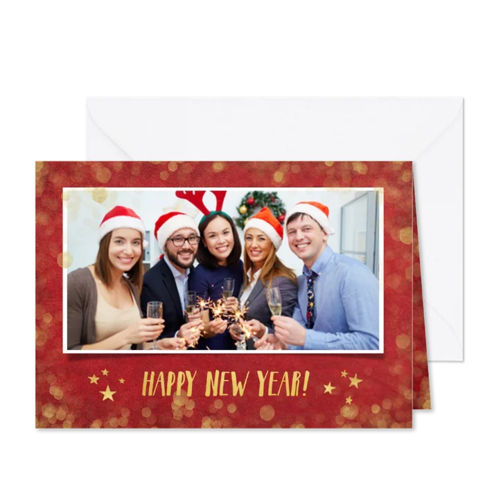 Zakelijke nieuwjaarskaart rood met goudlook confetti