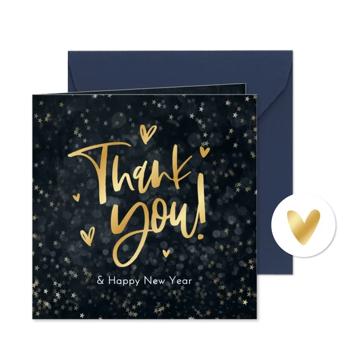 Zakelijke nieuwjaarskaart thank you bedankt hartjes sterren
