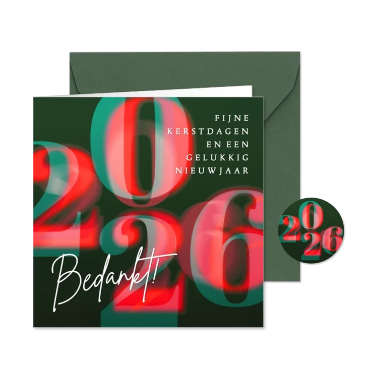 Zakelijke stijlvolle kerstkaart 2026 groen met rood