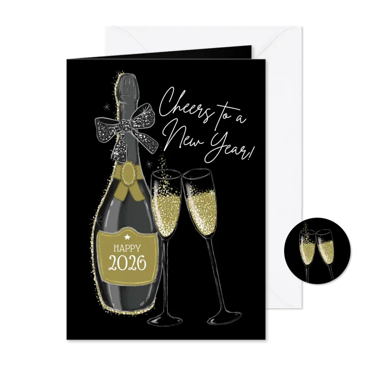 Zakelijke uitnodiging nieuwjaarsborrel champagnefles