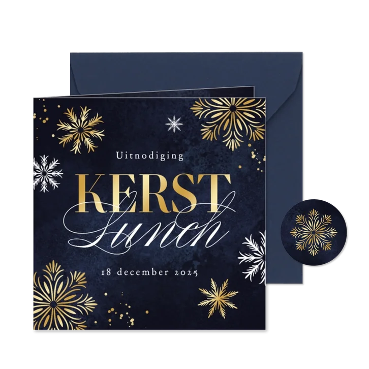Zakelijke uitnodigingskaart kerstlunch sneeuwvlokken goud