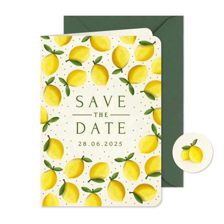 Zomerse Mediteraanse Save the Date kaart met citroenen