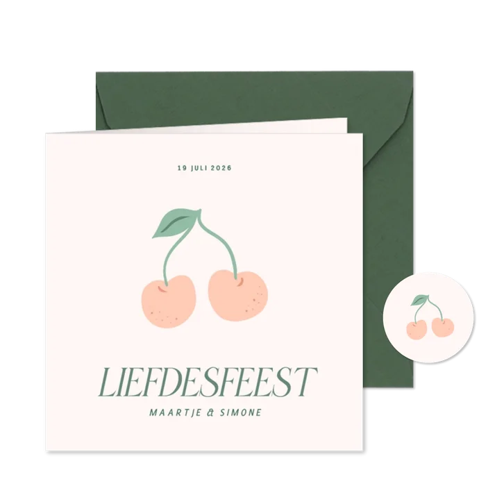 Zomerse uitnodiging liefdesfeest met kersjes oranje