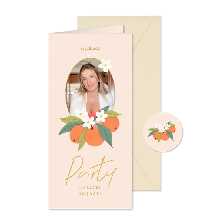 Zomerse uitnodiging verjaardag feestje met citrus fruit