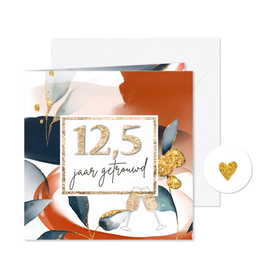 12,5 jaar getrouwd uitnodiging abstracte bloemen - Kaartimpressie