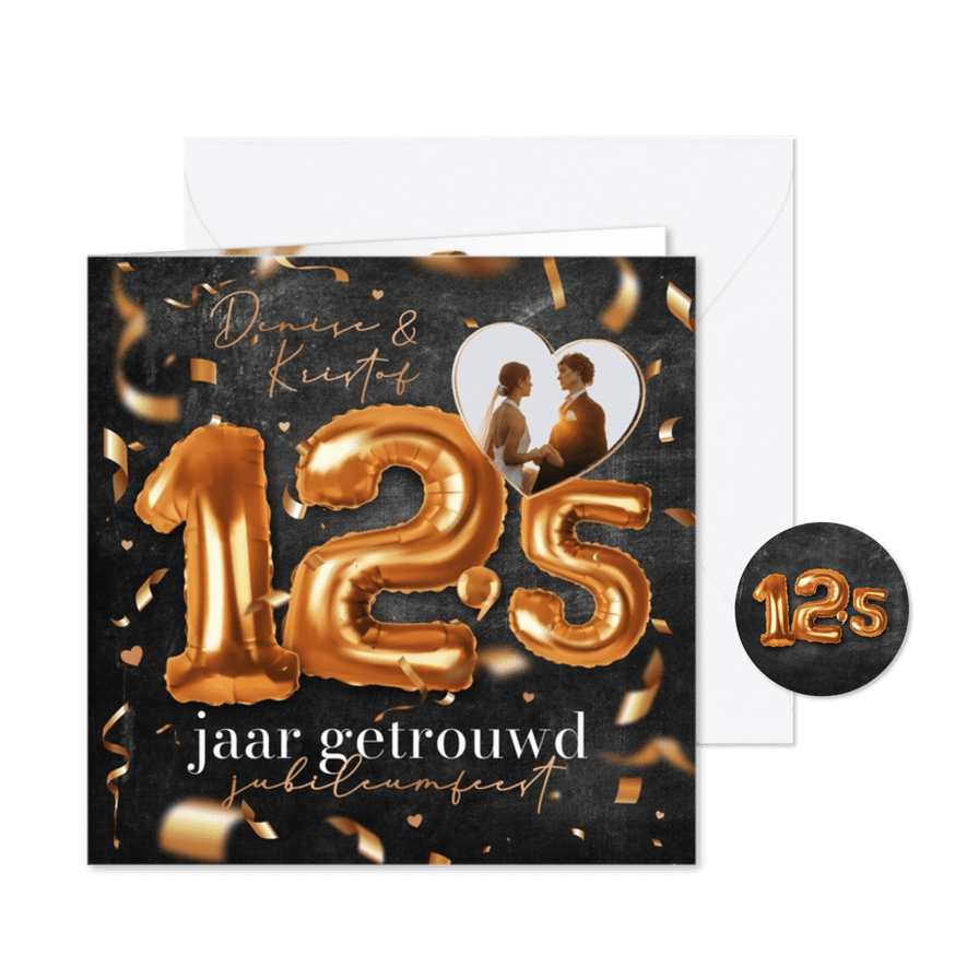 12,5 jaar getrouwd uitnodiging jubileum ballonnen confetti - Kaartimpressie