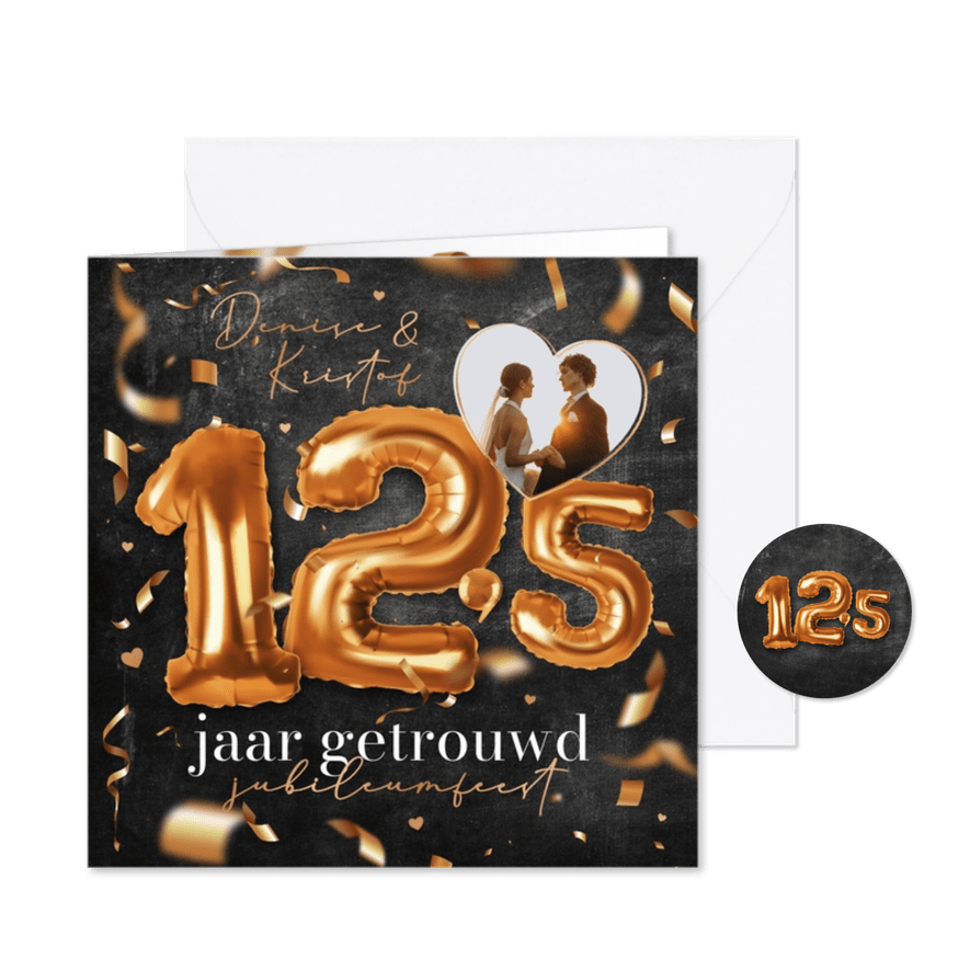 12,5 jaar getrouwd uitnodiging jubileum ballonnen confetti - Kaartimpressie