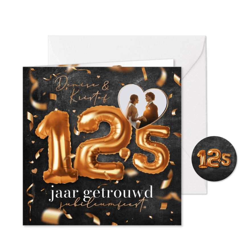 12,5 jaar getrouwd uitnodiging jubileum ballonnen confetti - Kaartimpressie