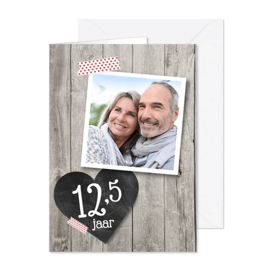 12,5 jaar hart foto hout - Kaartimpressie