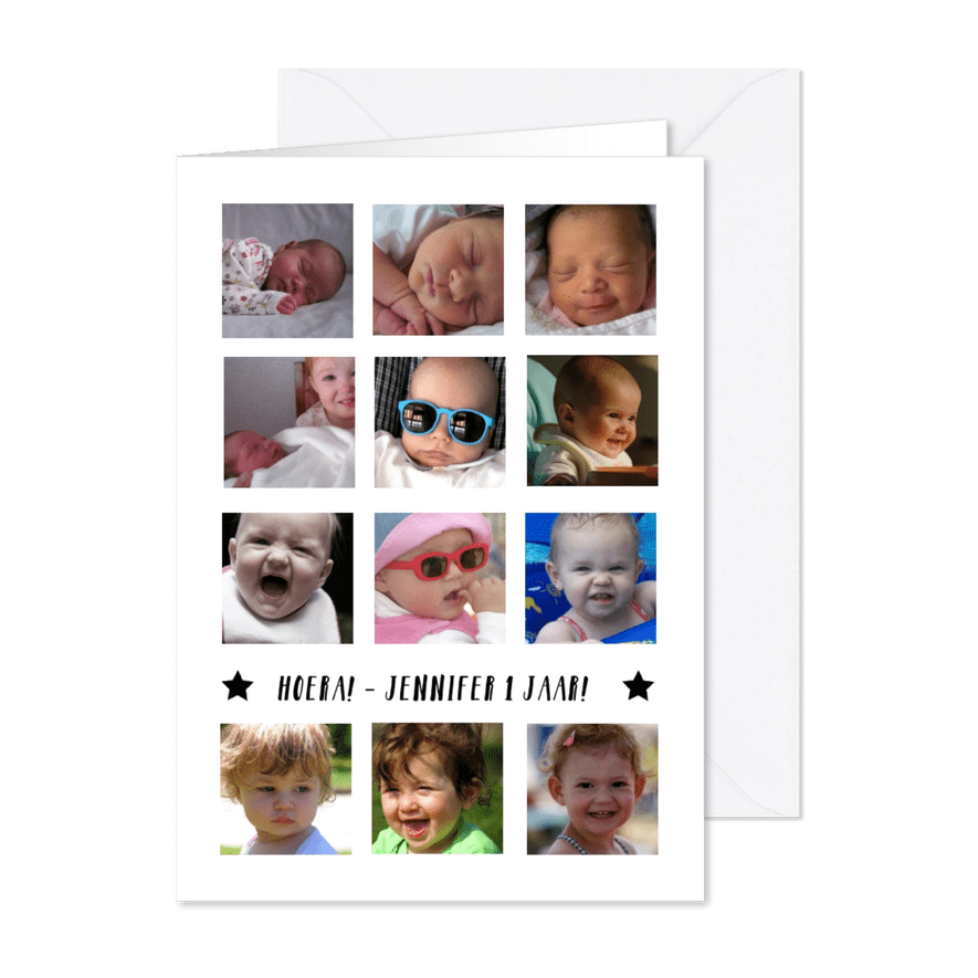 12 maanden fotocollage wit - Kaartimpressie