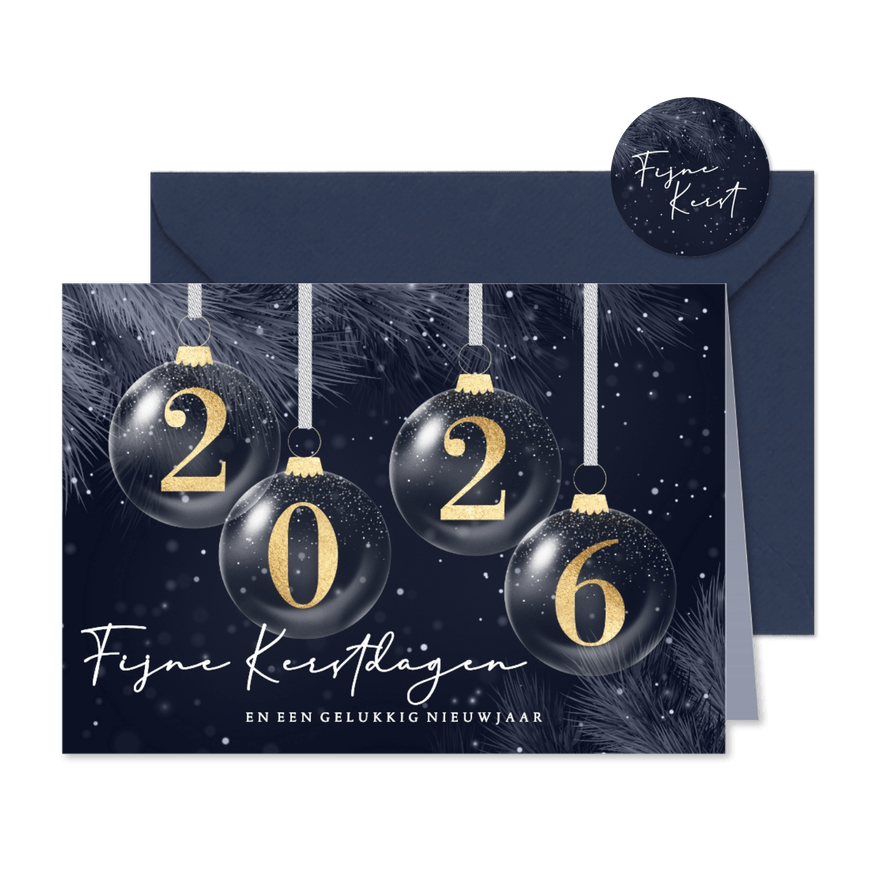 2026 Kerstkaart blauwe dennentakken - Kaartimpressie