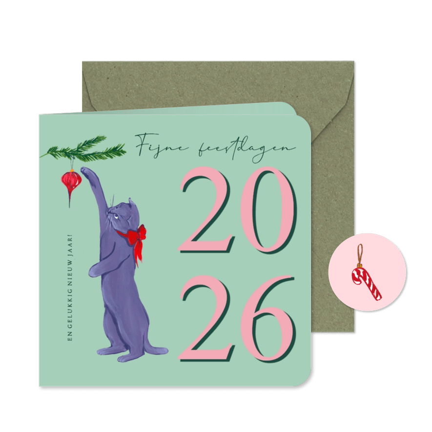 2026 Kerstkaart met poes - Kaartimpressie