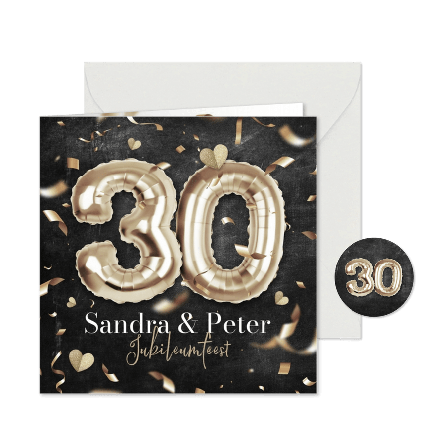 30 jaar getrouwd uitnodiging jubileum parelmoer confetti  - Kaartimpressie