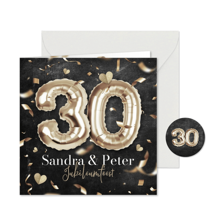 30 jaar getrouwd uitnodiging jubileum parelmoer confetti - Kaartimpressie