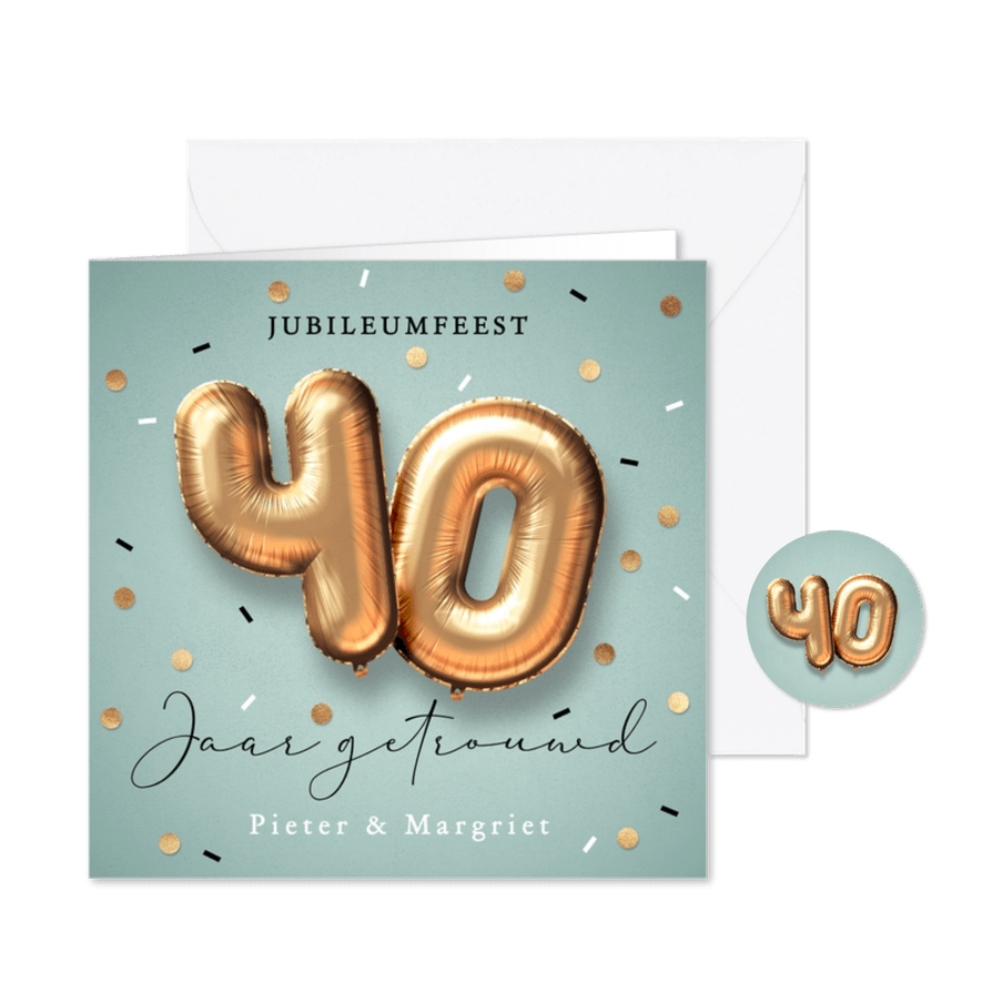 40 jaar jubileum uitnodiging ballonnen - Kaartimpressie
