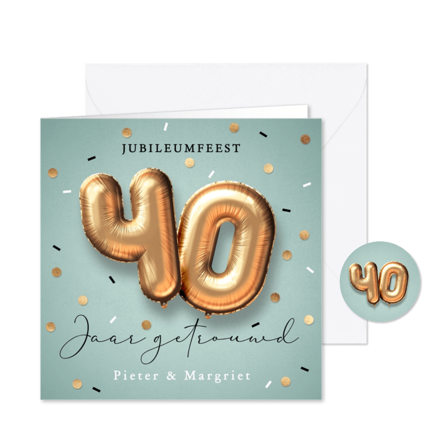 40 jaar jubileum uitnodiging ballonnen - Kaartimpressie