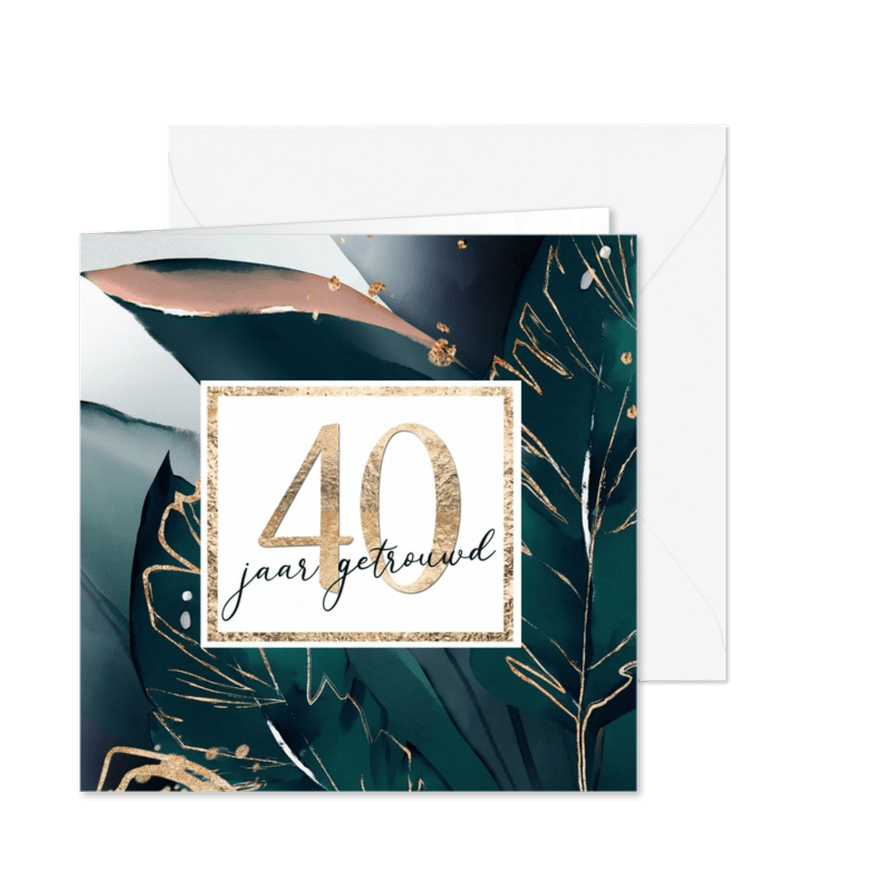 40 jarig huwelijk uitnodiging groen watercolor blad - Kaartimpressie