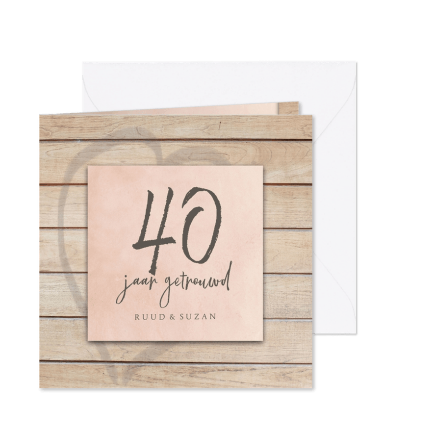40 jarige jubileum uitnodigingskaart hout en roze watercolor - Kaartimpressie