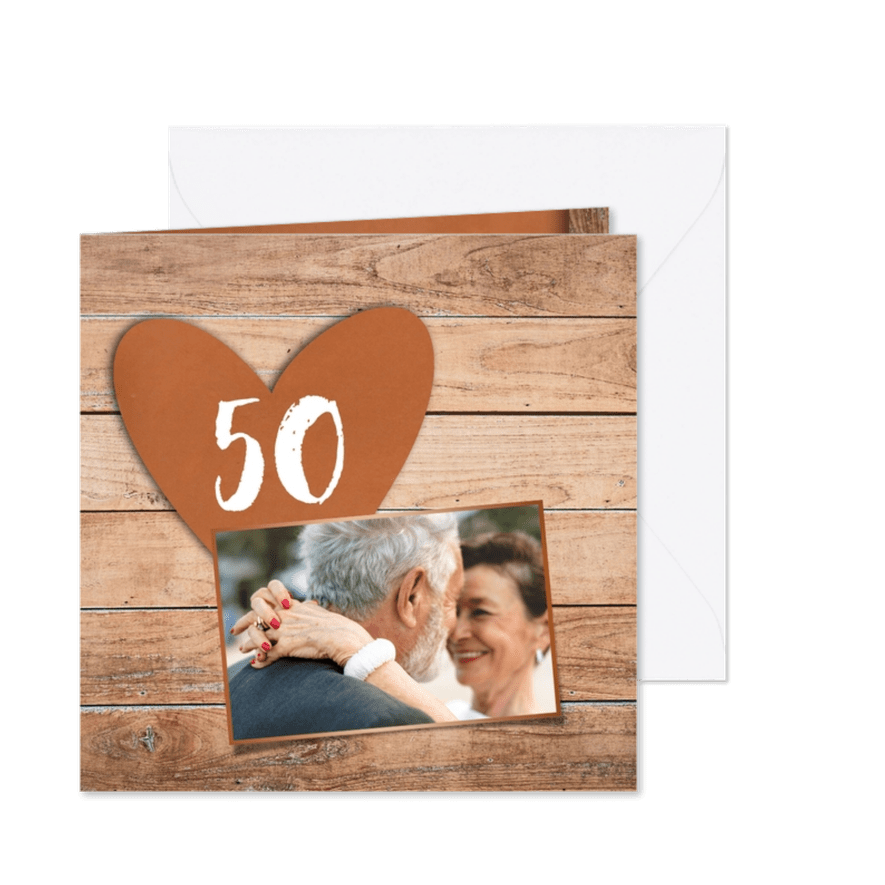 50 jaar getrouwd huwelijk uitnodiging houten cognac verf - Kaartimpressie