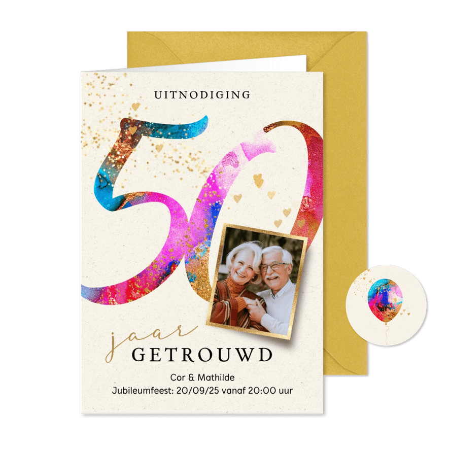 50 Jaar getrouwd uitnodiging jubileum feest verf - Kaartimpressie