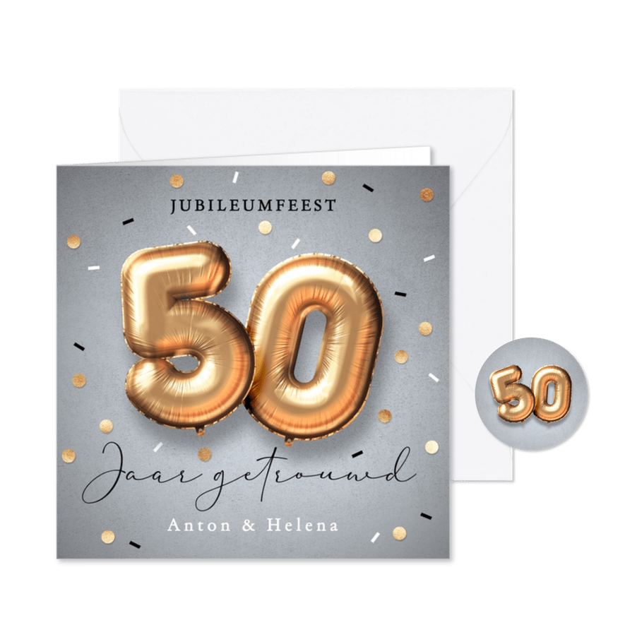 50 jaar jubileum uitnodiging ballonnen - Kaartimpressie