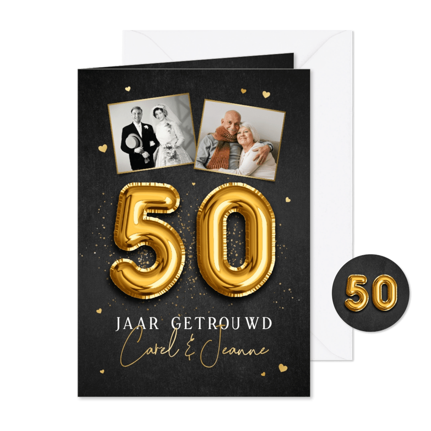50 jarig jubileumfeest huwelijk gouden ballonnen foto's  - Kaartimpressie