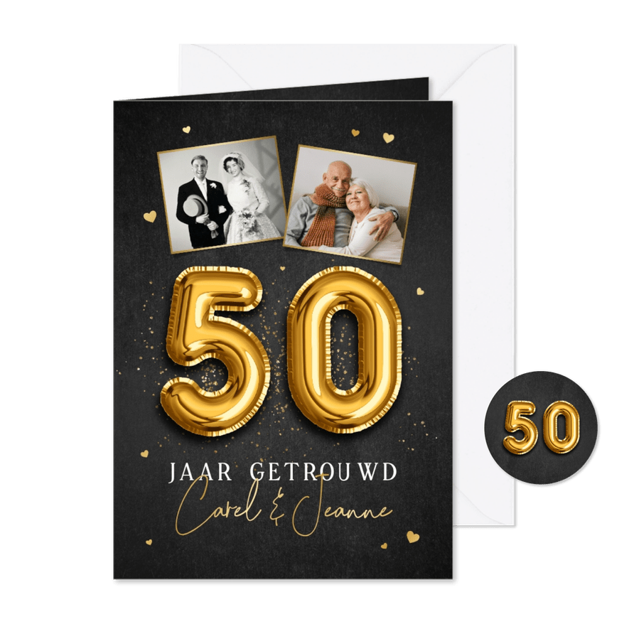 50 jarig jubileumfeest huwelijk gouden ballonnen foto's - Kaartimpressie