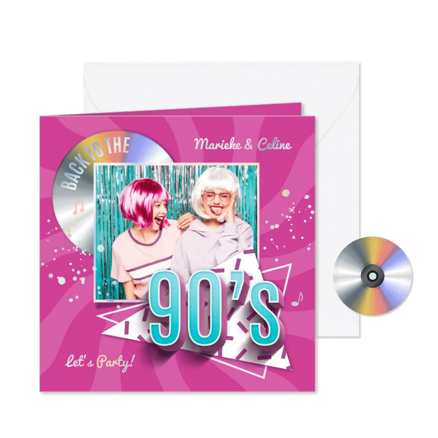 90's feestje hip trendy foto cd single uitnodigingskaart - Kaartimpressie