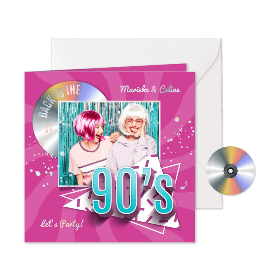 90's feestje hip trendy foto cd single uitnodigingskaart - Kaartimpressie