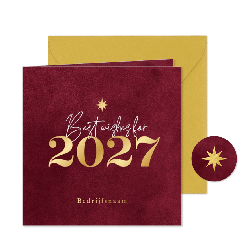 Algemene zakelijke kerstkaart 2027 rood goud best wishes - Kaartimpressie