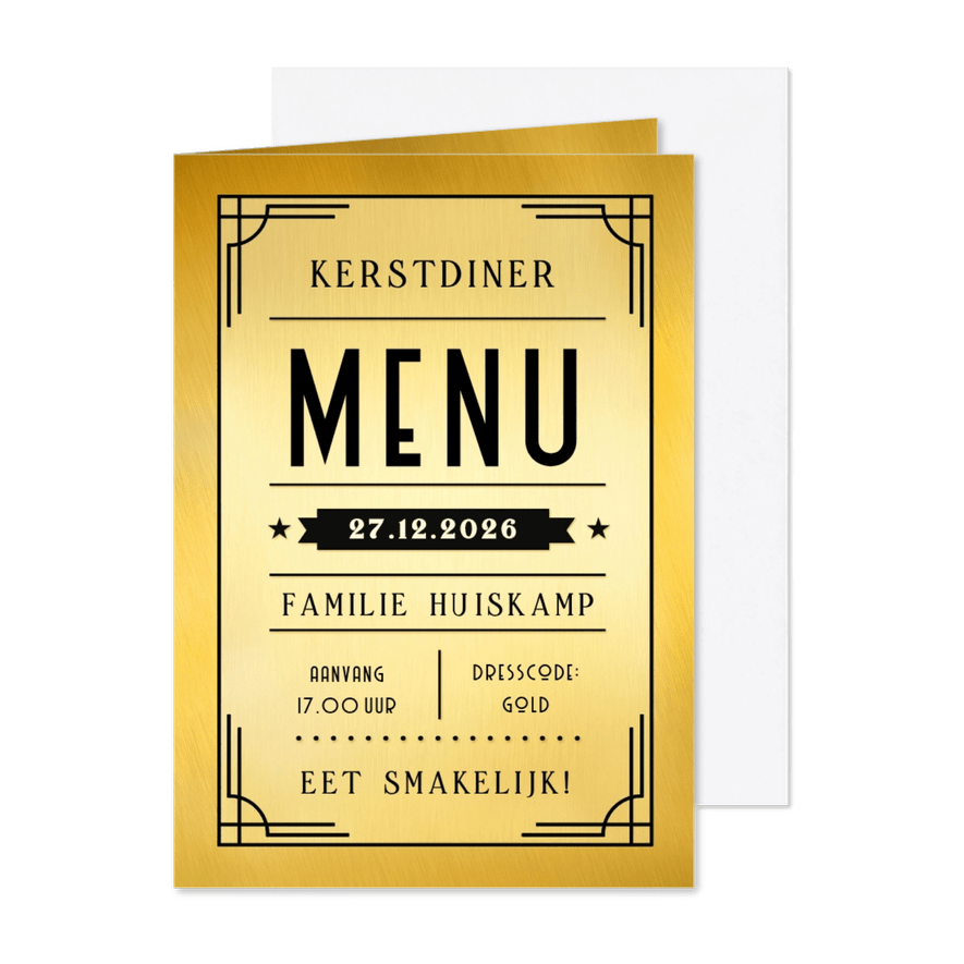 Art-deco filmposter stijl menukaart voor het kerstdiner - Kaartimpressie