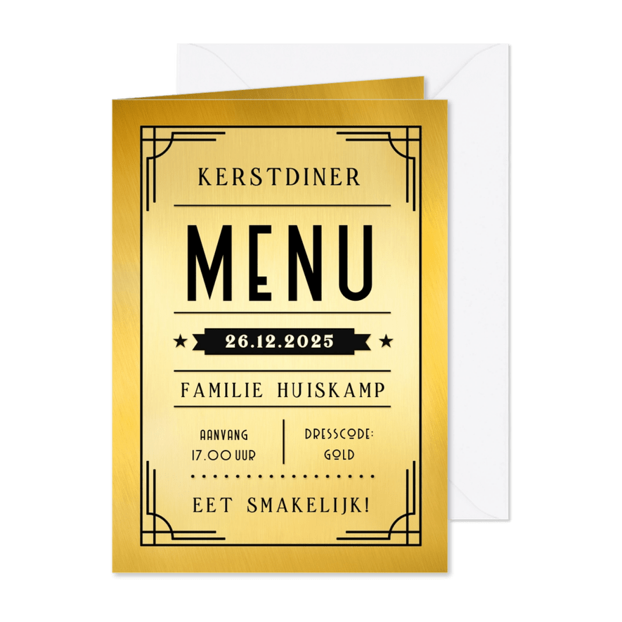 Art-deco filmposter stijl menukaart voor het kerstdiner - Kaartimpressie