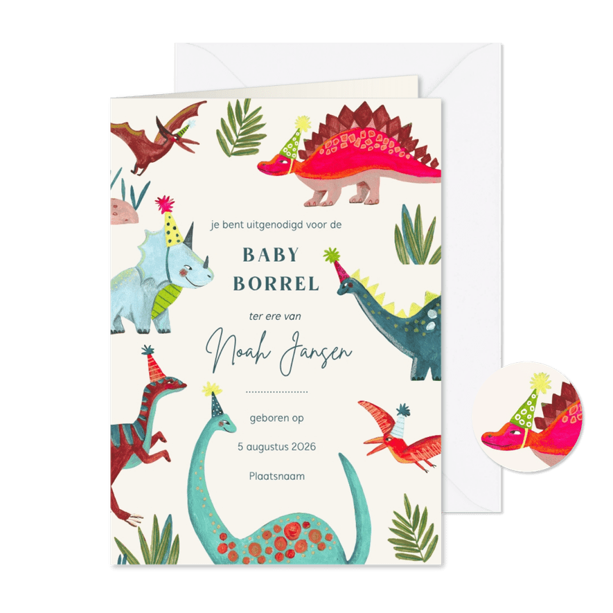 Babyborrel jongen met lieve dinosaurussen in dino land - Kaartimpressie