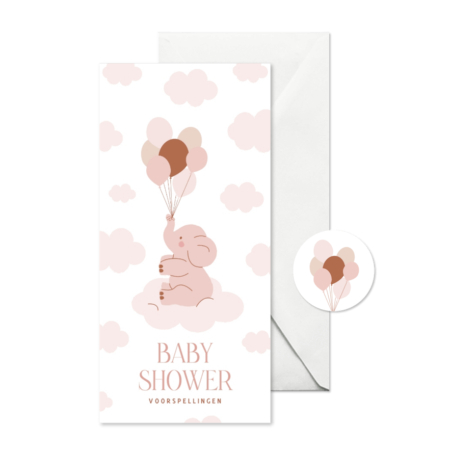 Babyshower invulkaart meisje voorspellingen met olifantje - Kaartimpressie