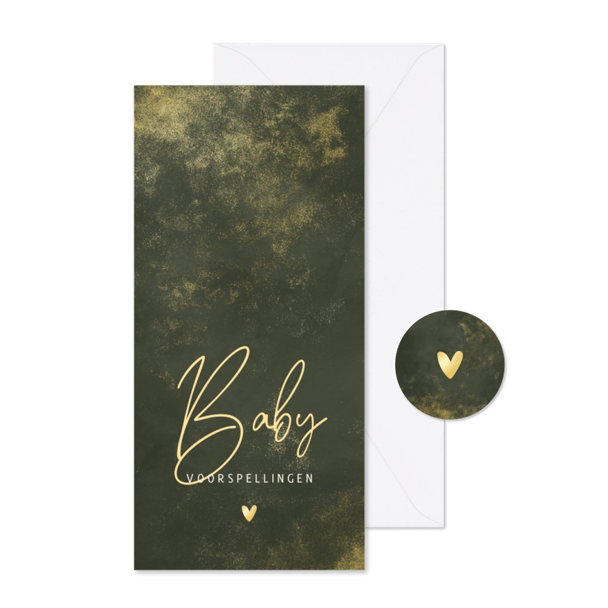 Babyshower invulkaartje donkergroene waterverf met goud - Kaartimpressie