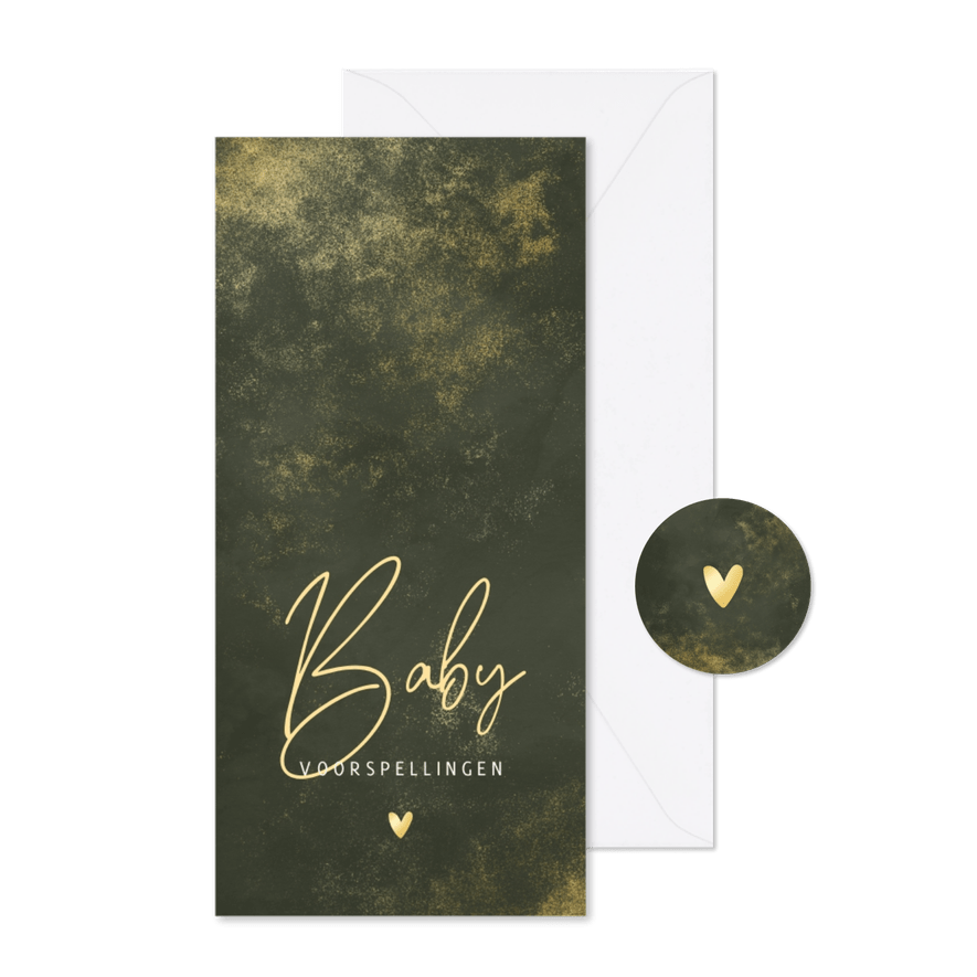 Babyshower invulkaartje donkergroene waterverf met goud - Kaartimpressie